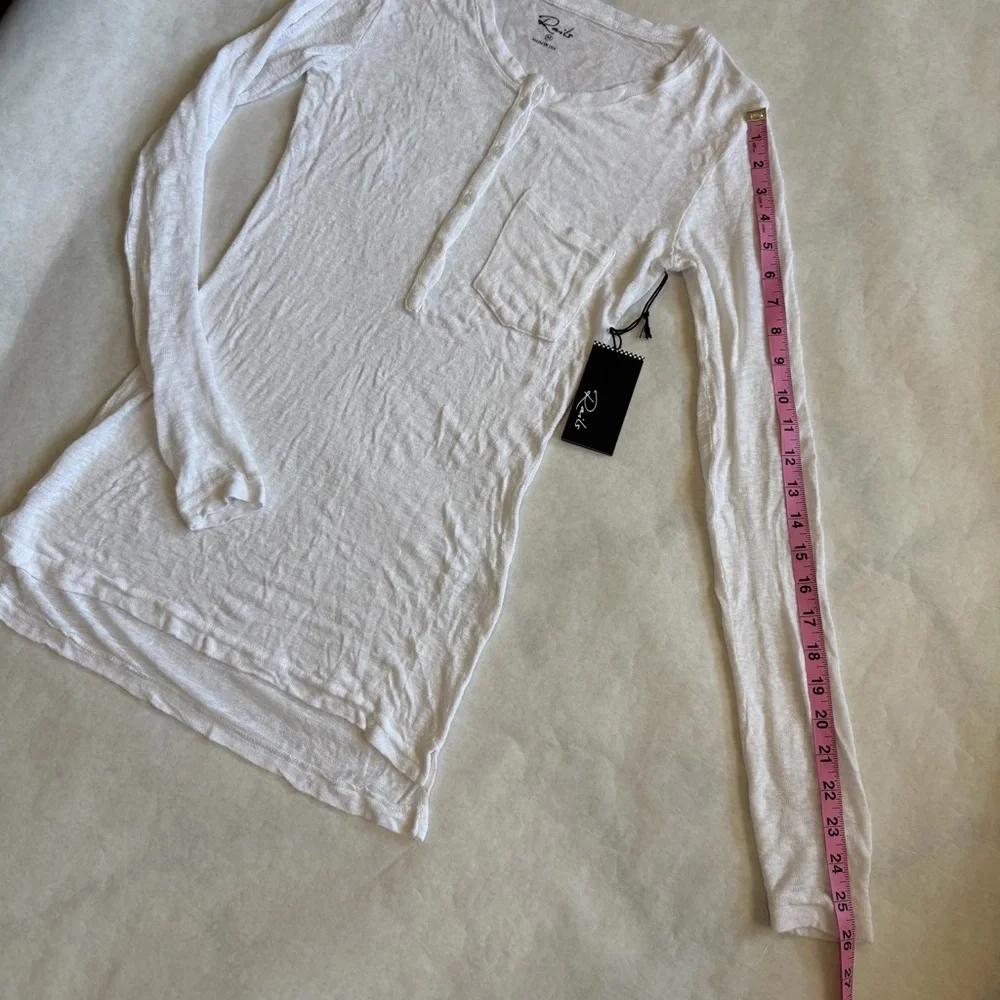 New Rails White Long Sleeve Henley Top V-Neck Made In USA Shirt Lightweight D - Picture 10 of 13